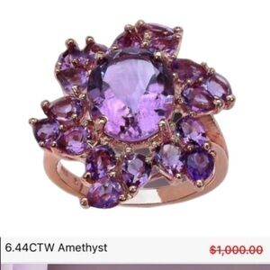 Amethyst Ring Oval Pear Cut 14K Rose Gold Sterling Silver Purple/Pink W 6 NWOT
